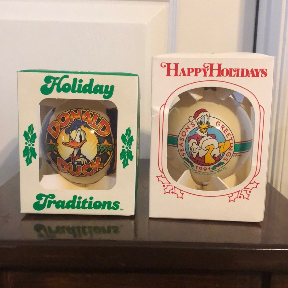 (2) Vintage Disney | Donald Duck | Glass Ornaments